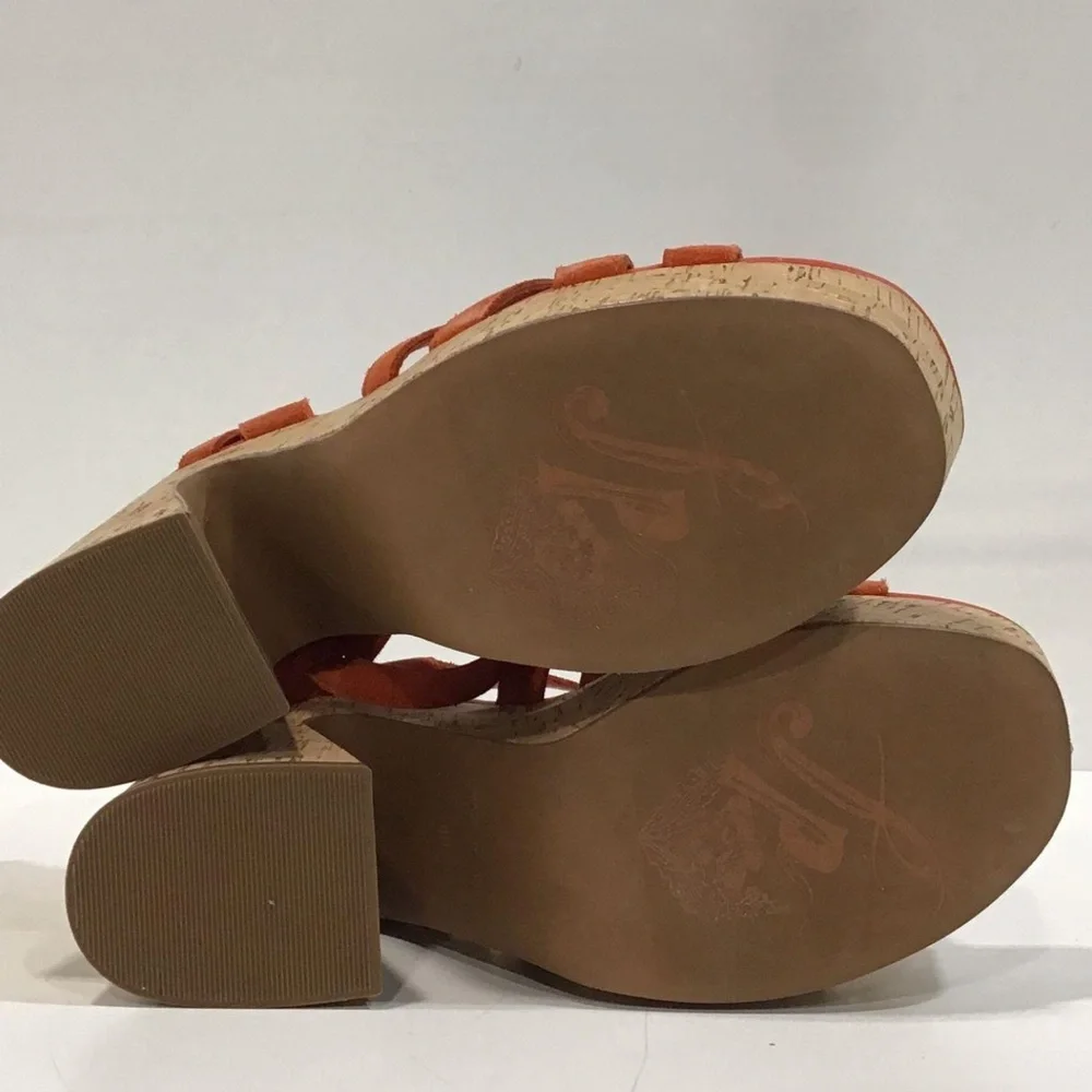 Women’s Free People Lisbon Orange Suede Cork Platform Sandals Size 40